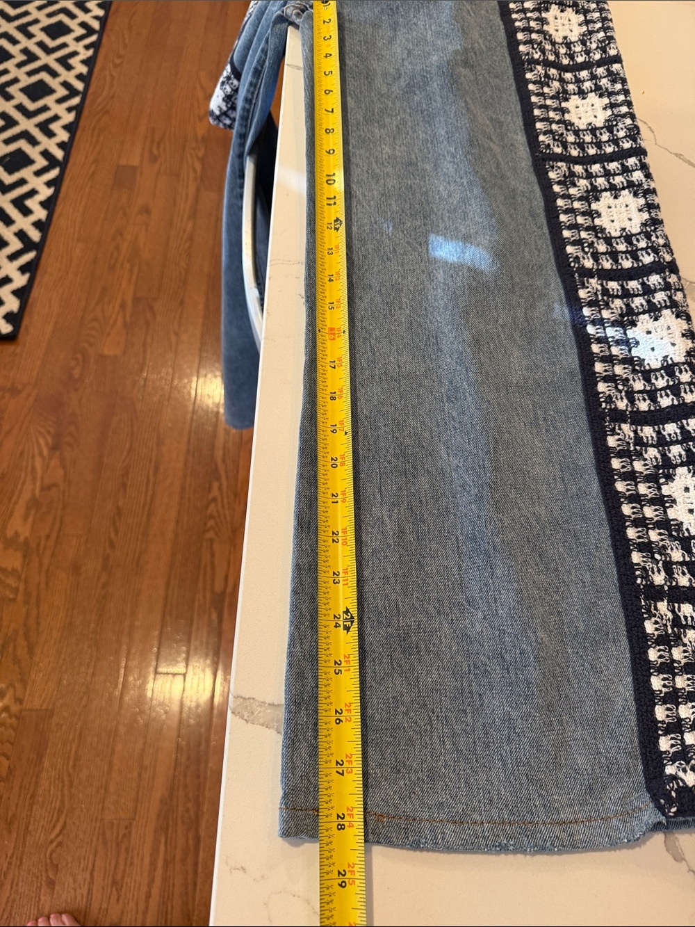 Blue b Denim Jeans with Navy & White Crochet Side Panels large NWT - Picture 6 of 7